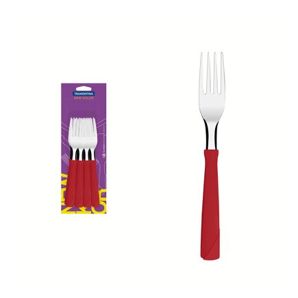Conjunto de Garfos de Mesa Tramontina New Kolor com Lâminas em Aço Inox e Cabos de Polipropileno Vermelho 12 Peças
