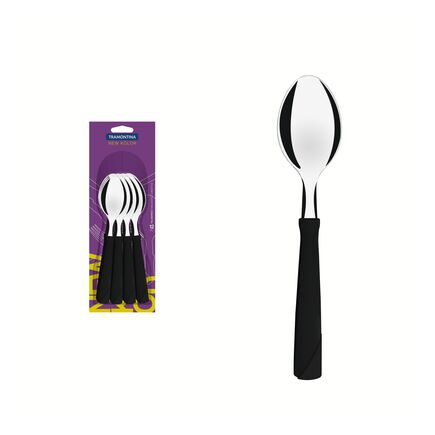 Conjunto de Colheres de Mesa Tramontina New Kolor com Lâminas em Aço Inox e Cabos de Polipropileno Preto 12 Peças