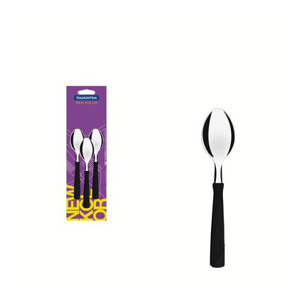 Conjunto de Colheres para Ch&aacute; Tramontina New Kolor com L&acirc;minas em A&ccedil;o Inox e Cabos de Polipropileno Preto 3 Pe&ccedil;as Cor Preto - SKU 23167300