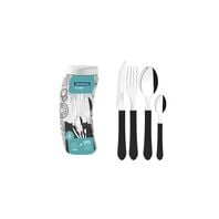 Tramontina Leme stainless steel flatware set with black polypropylene handles and plastic container, 24 pcs