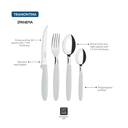 Tramontina Ipanema stainless steel flatware set with white