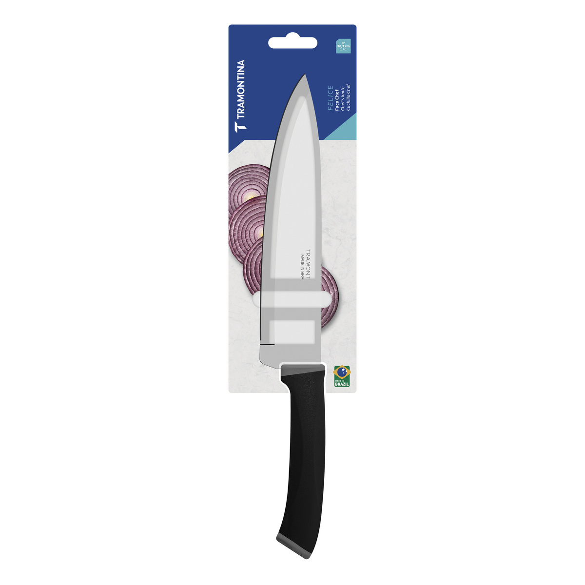 Faca Chef Tramontina Felice com L&acirc;mina em A&ccedil;o Inox e Cabo de Polipropileno Preto 8" Cor Preto - SKU 23488108 - 4 image number 3