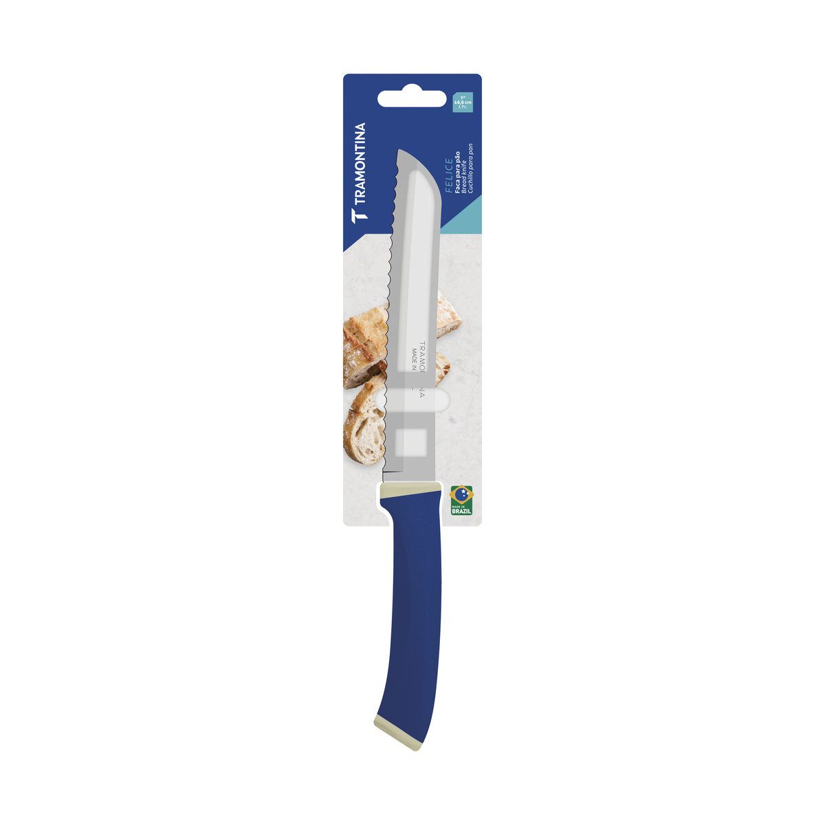 Faca para P&atilde;o Tramontina Felice com L&acirc;mina em A&ccedil;o Inox e Cabo de Polipropileno Azul 7" Cor Azul - SKU 23489117 - 4 image number 3