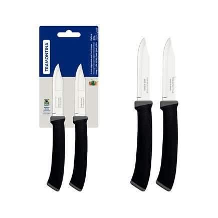 Conjunto de Facas para Legumes e Frutas Tramontina Felice com Lâminas em Aço Inox e Cabos em Polipropileno Preto 02 Peças