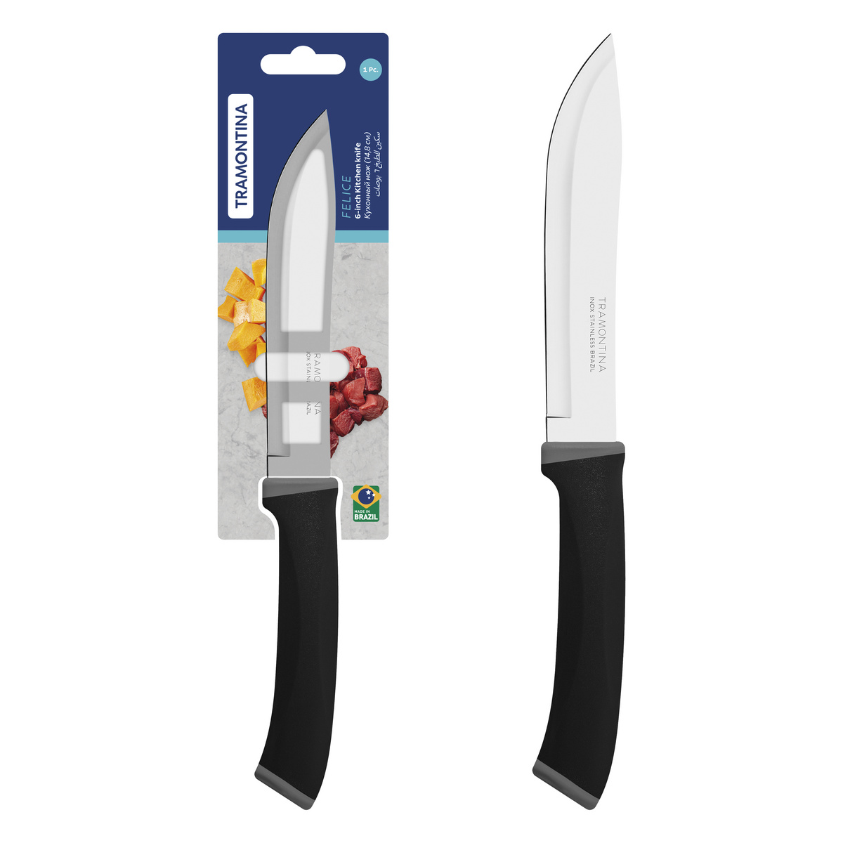 Faca de cozinha Tramontina Felice com L&acirc;mina de A&ccedil;o Inox e Cabo de Polipropileno Preta 6" Cor Preto - SKU 23496106 - 1 image number 0