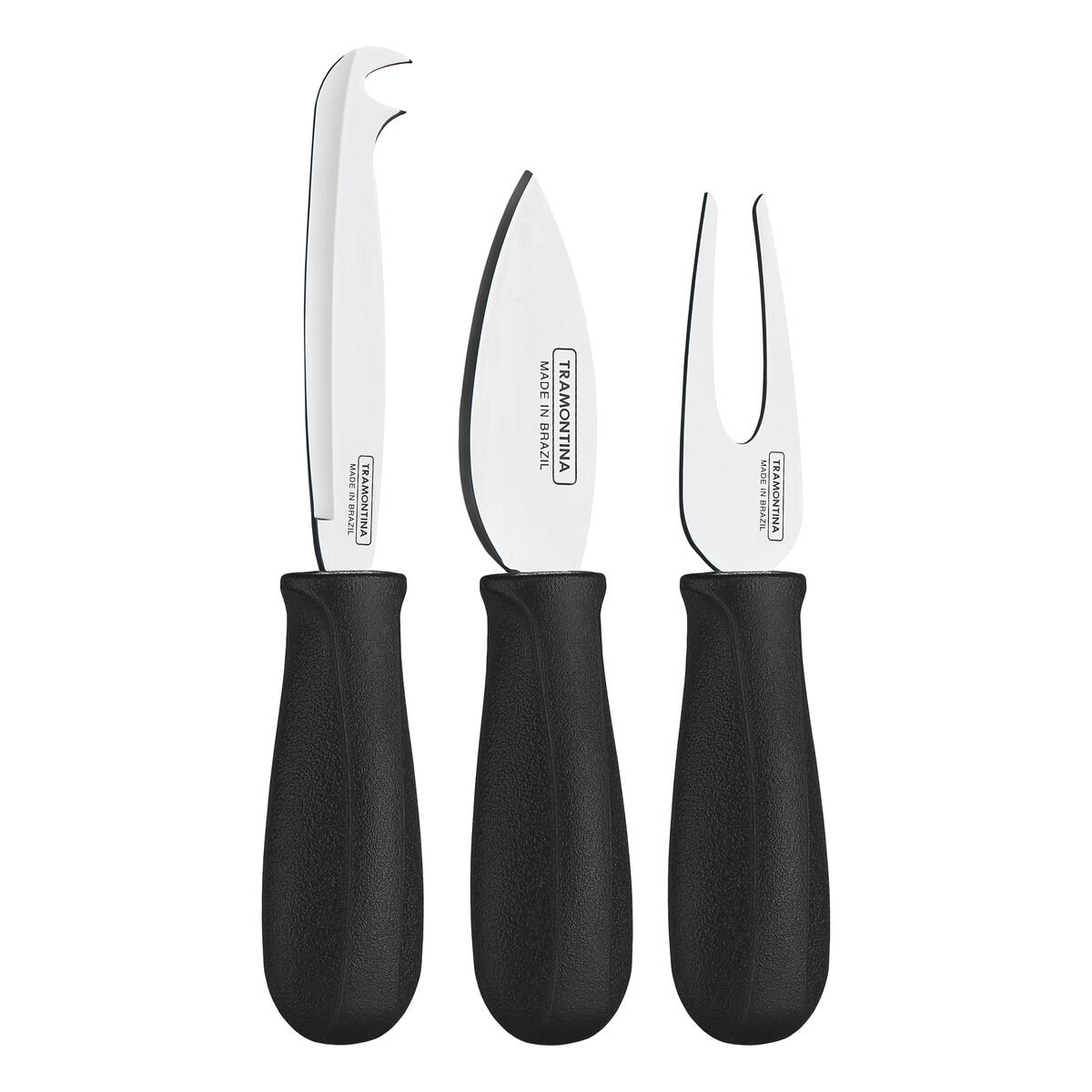 Tramontina Harmoniza 3-Piece Cheese Set with Stainless Steel Blades and Black Polypropylene Handles