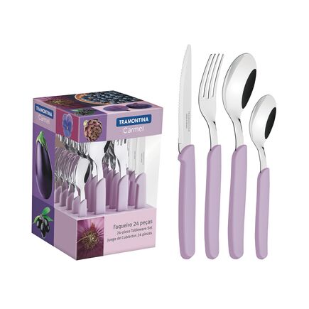 Faqueiro Tramontina Carmel com L&acirc;minas em A&ccedil;o Inox e Cabos de Polipropileno P&uacute;rpura Claro 24 Pe&ccedil;as Cor Lil&aacute;s - SKU 23499032 - 1