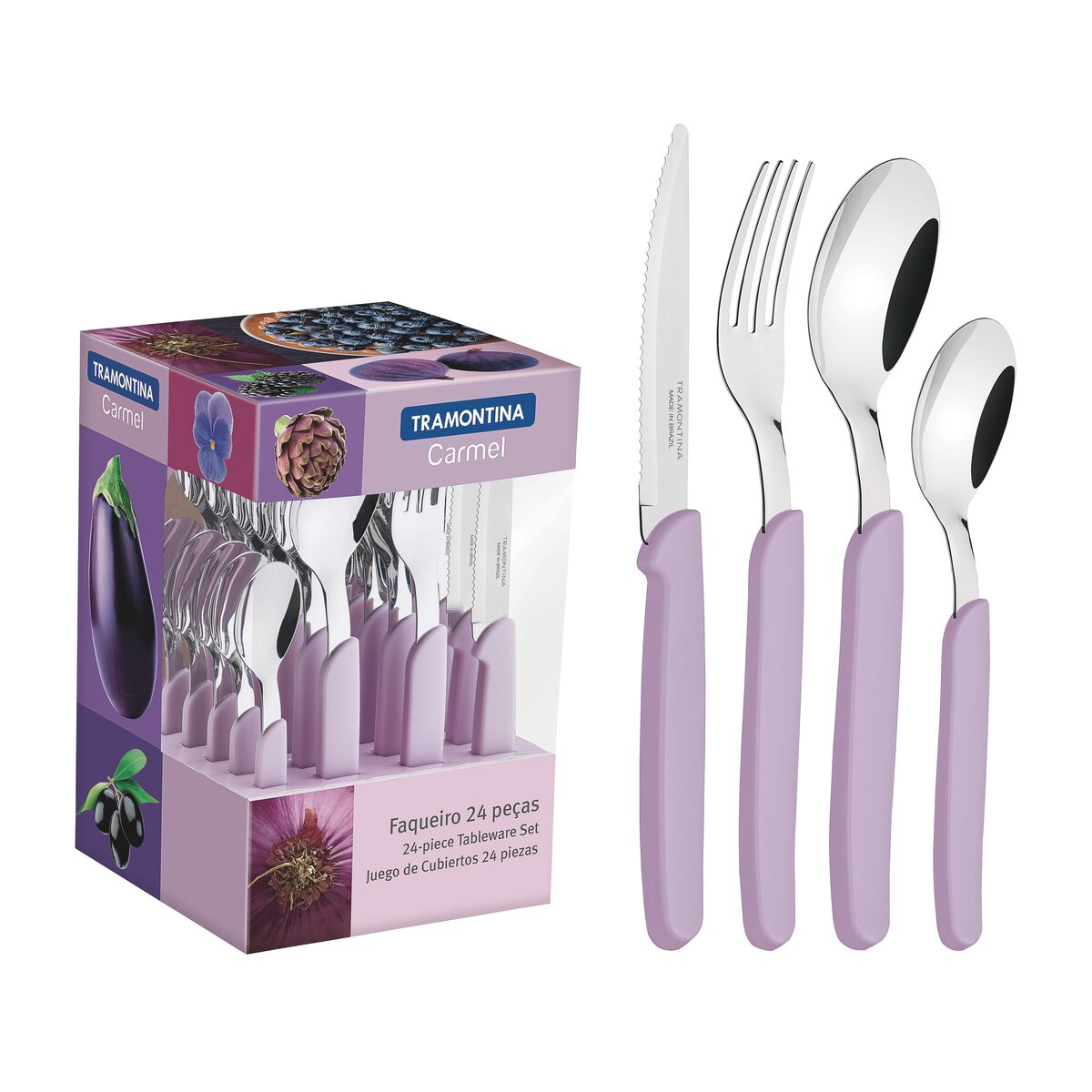 Faqueiro Tramontina Carmel com L&acirc;minas em A&ccedil;o Inox e Cabos de Polipropileno P&uacute;rpura Claro 24 Pe&ccedil;as Cor Lil&aacute;s - SKU 23499032 - 1 image number 0