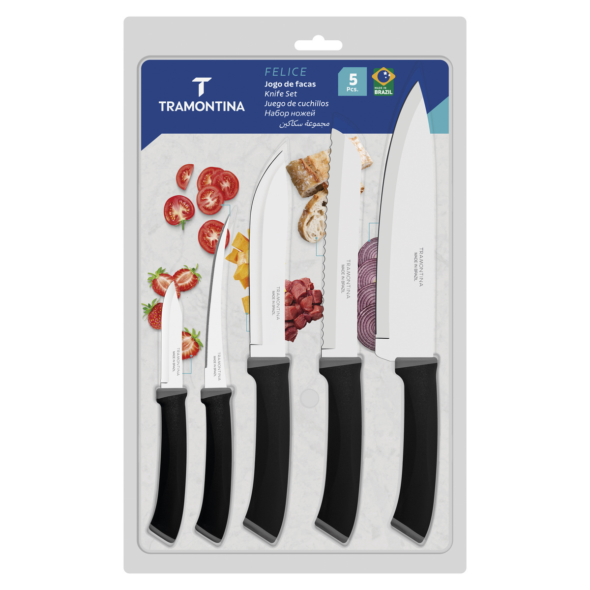 Jogo de Facas Tramontina Felice com L&acirc;minas de A&ccedil;o Inox e Cabos em Polipropileno Preto 5 Pe&ccedil;as Cor Preto - SKU 23499078 - 9 image number 8