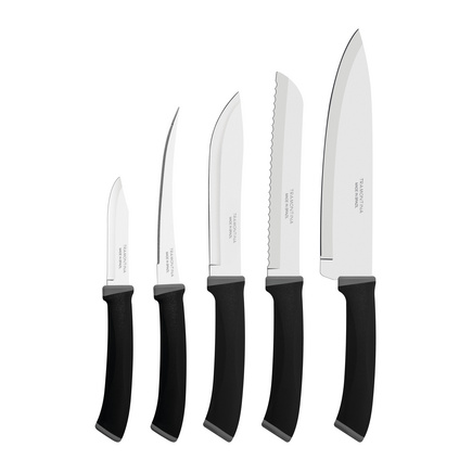 Jogo de Facas Tramontina Felice com L&acirc;minas de A&ccedil;o Inox e Cabos em Polipropileno Preto 5 Pe&ccedil;as Cor Preto - SKU 23499078