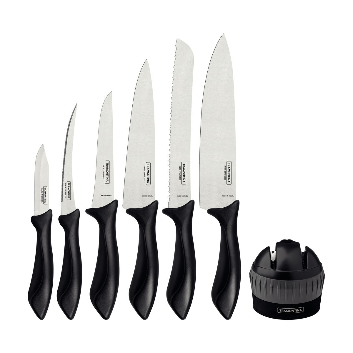 Tramontina Affilata 7-Piece Knife Set with Stainless-Steel Blades and Black Polypropylene Handles
