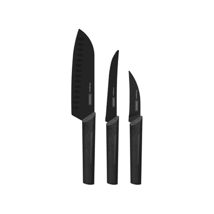 Jogo de Facas Tramontina Nygma com L&acirc;minas em A&ccedil;o Inox e Cabos de Polipropileno Texturizados Preto 3 Pe&ccedil;as Cor Preto - SKU 23699083