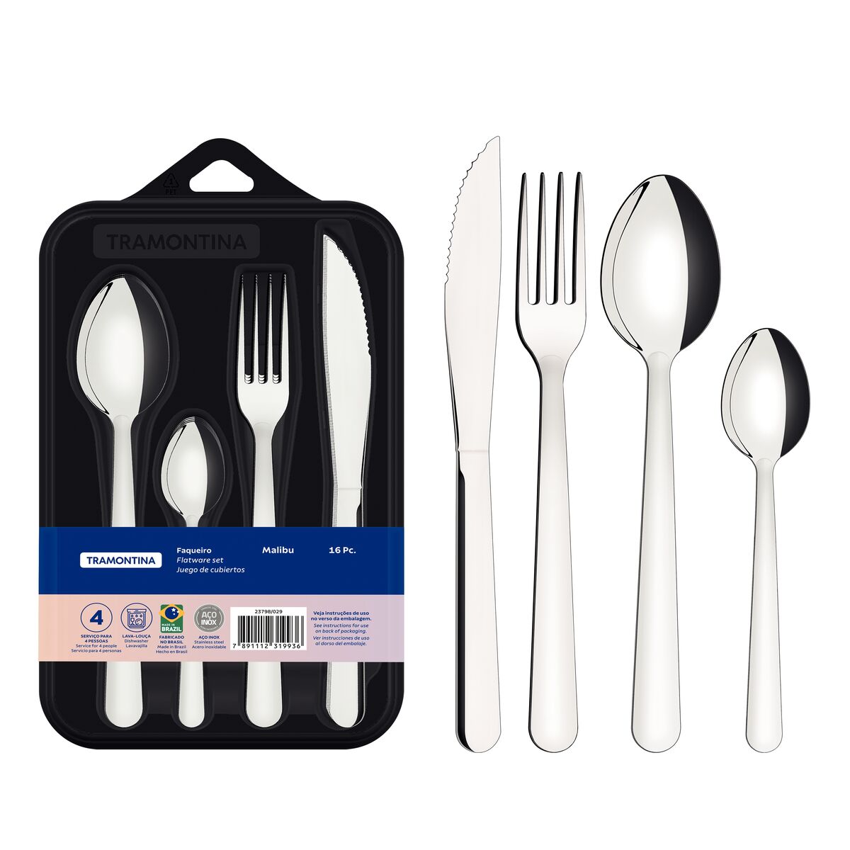 Faqueiro Tramontina Malibu em A&ccedil;o Inox 16 Pe&ccedil;as Cor Inox - SKU 23798029 - 1 image number 0