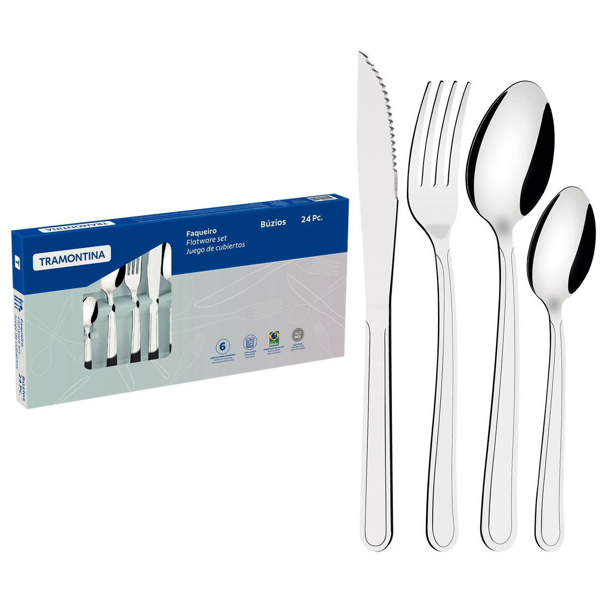 Tramontina Búzios stainless steel flatware set with detailing, 24 pcs