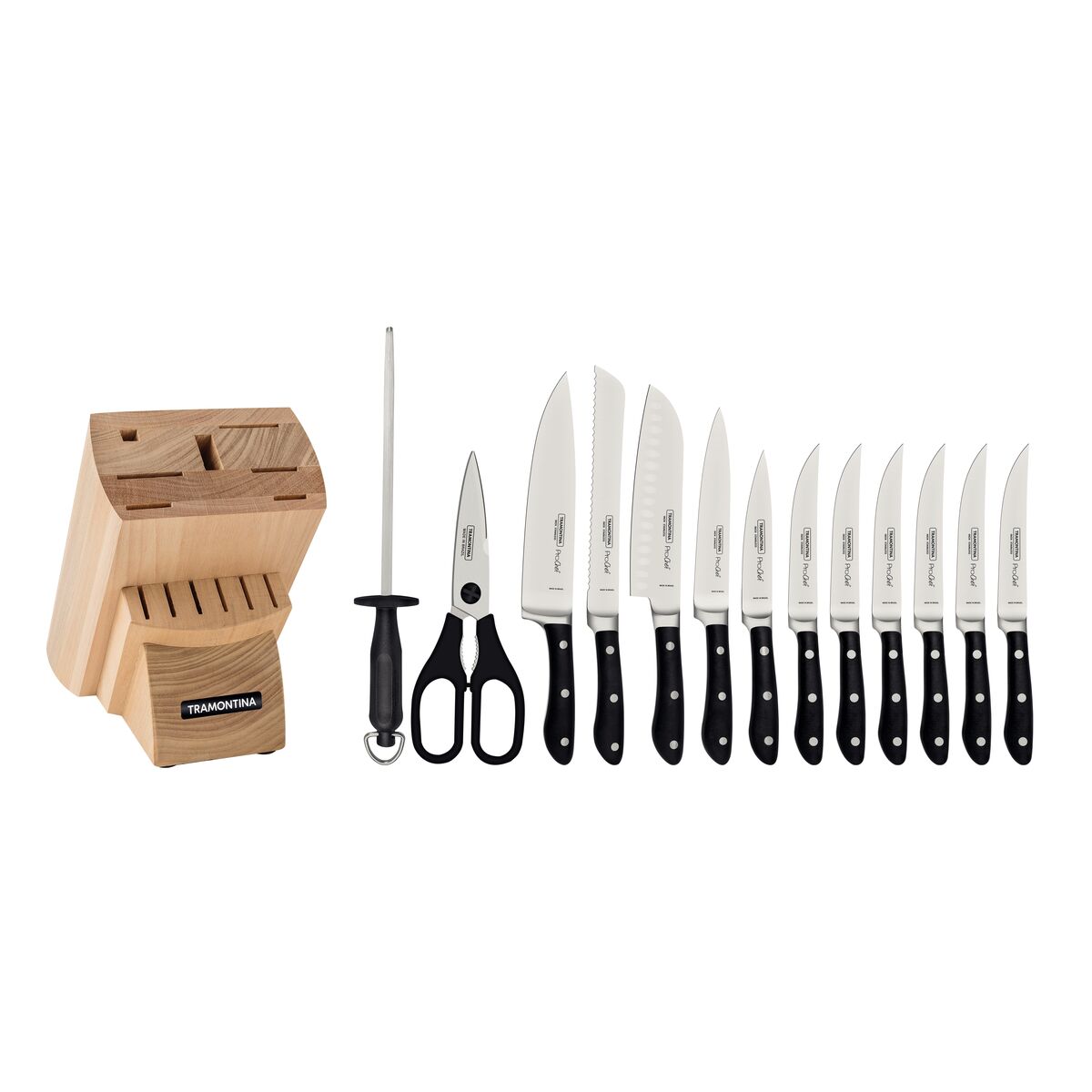 Jogo de Facas Tramontina Prochef com L&acirc;minas em A&ccedil;o Inox e Cabos de Policarbonato e Fibra de Vidro com Suporte em Madeira 14 Pe&ccedil;as Cor Preto - SKU 24199050 - 2 image number 1
