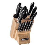 Jogo de Facas Tramontina Prochef com L&acirc;minas em A&ccedil;o Inox e Cabos de Policarbonato e Fibra de Vidro com Suporte em Madeira 14 Pe&ccedil;as Cor Preto - SKU 24199050 - 1 image number 0