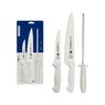 Tramontina Premium stainless steel knife set with white polypropylene handles and honing rod , 3 pcs