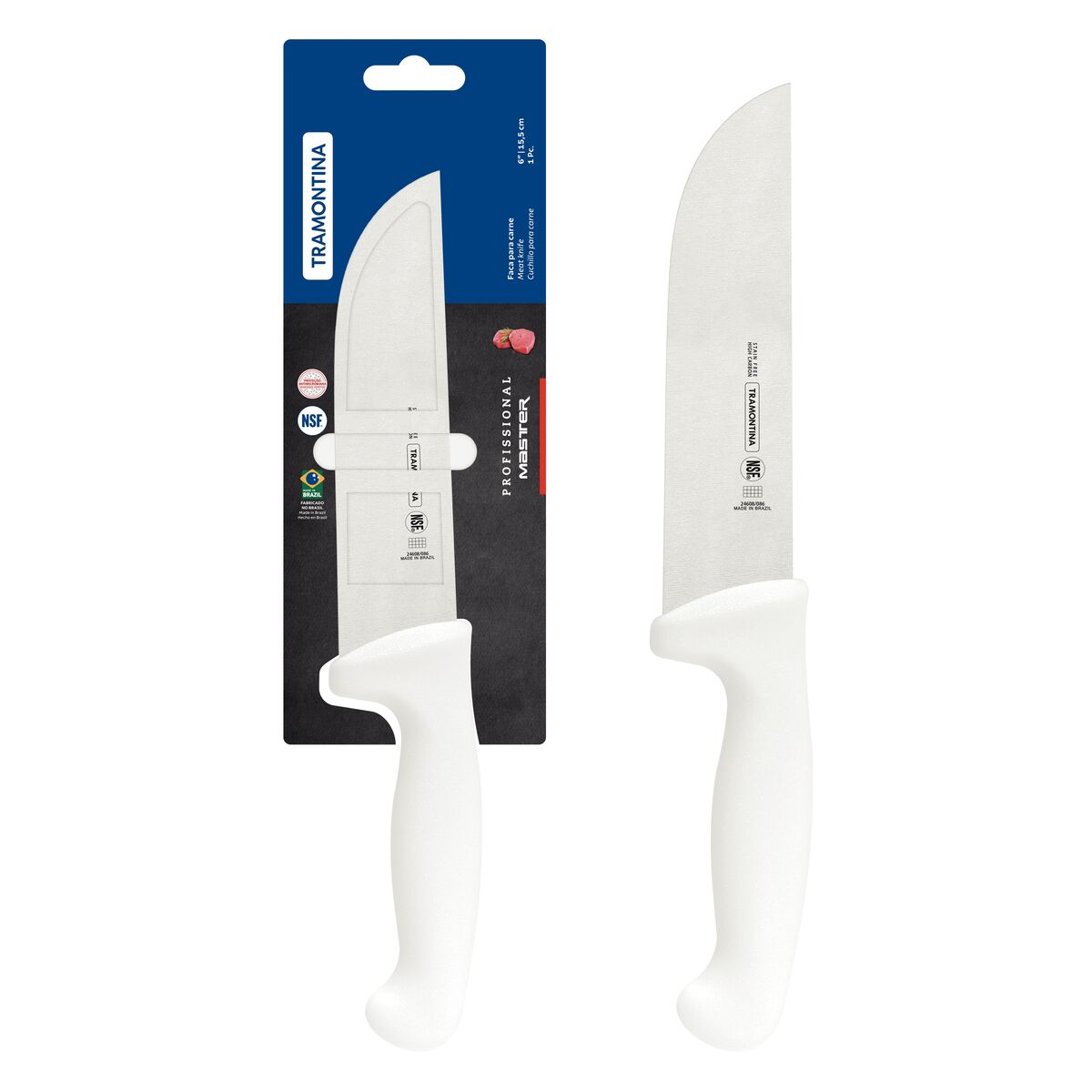Faca para Carne 6" Tramontina Profissional com Lâmina em Aço Inox e Cabo de Polipropileno Branco