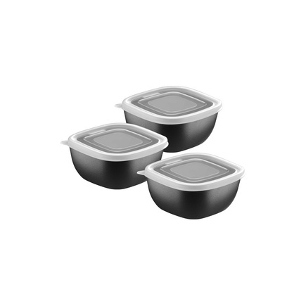 Jogo de Potes Tramontina MixColor em Polipropileno Preto com Tampa Transparente 300 ml 3 Pe&ccedil;as Cor Preto - SKU 25098001
