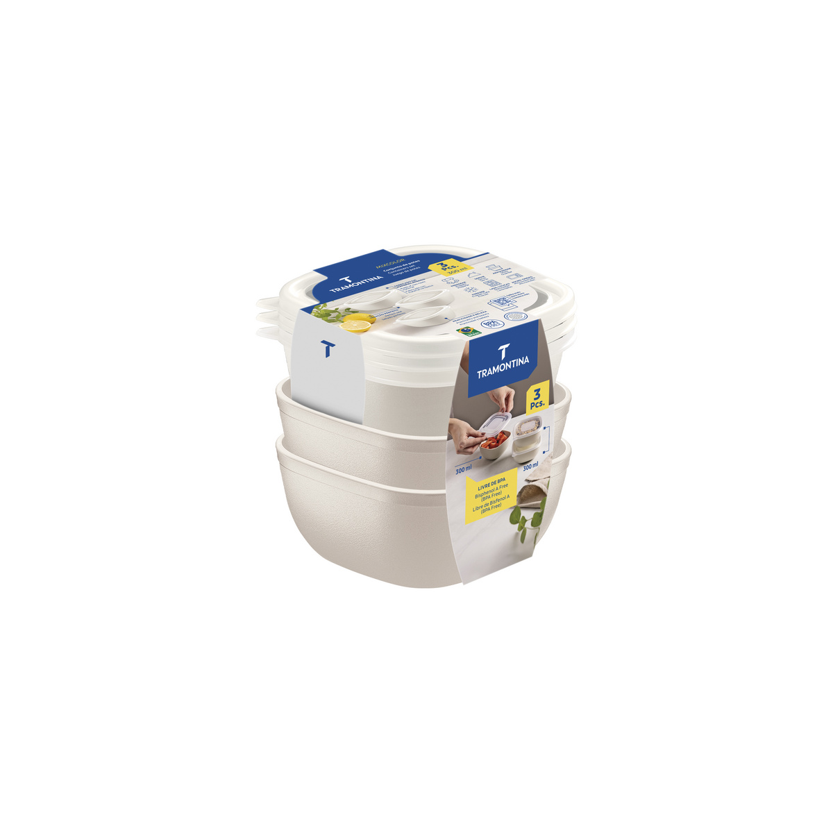 Jogo de Potes Tramontina MixColor em Polipropileno Algod&atilde;o com Tampa Transparente 300 ml 3 Pe&ccedil;as - SKU 25098301 - 5 image number 4