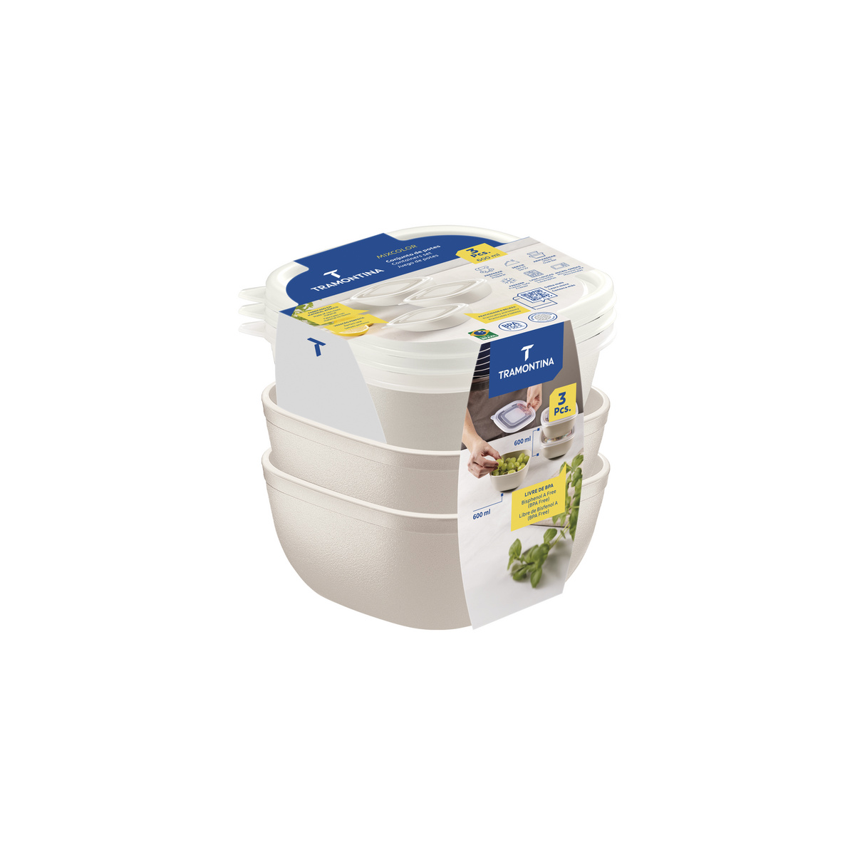 Jogo de Potes Tramontina MixColor em Polipropileno Algod&atilde;o com Tampa Transparente 600 ml 3 Pe&ccedil;as - SKU 25098302 - 4 image number 3