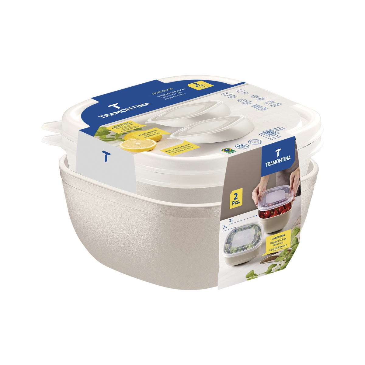 Jogo de Potes Tramontina MixColor em Polipropileno Algod&atilde;o com Tampa Transparente 2L 2 Pe&ccedil;as - SKU 25098304 - 4 image number 3