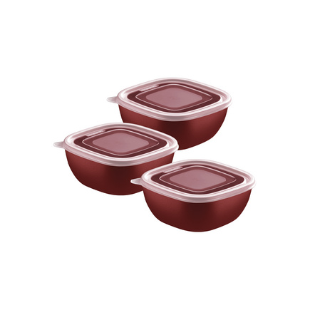 Jogo de Potes Tramontina MixColor em Polipropileno Vermelho com Tampa Transparente 600 ml 3 Pe&ccedil;as Cor Vermelho - SKU 25098702