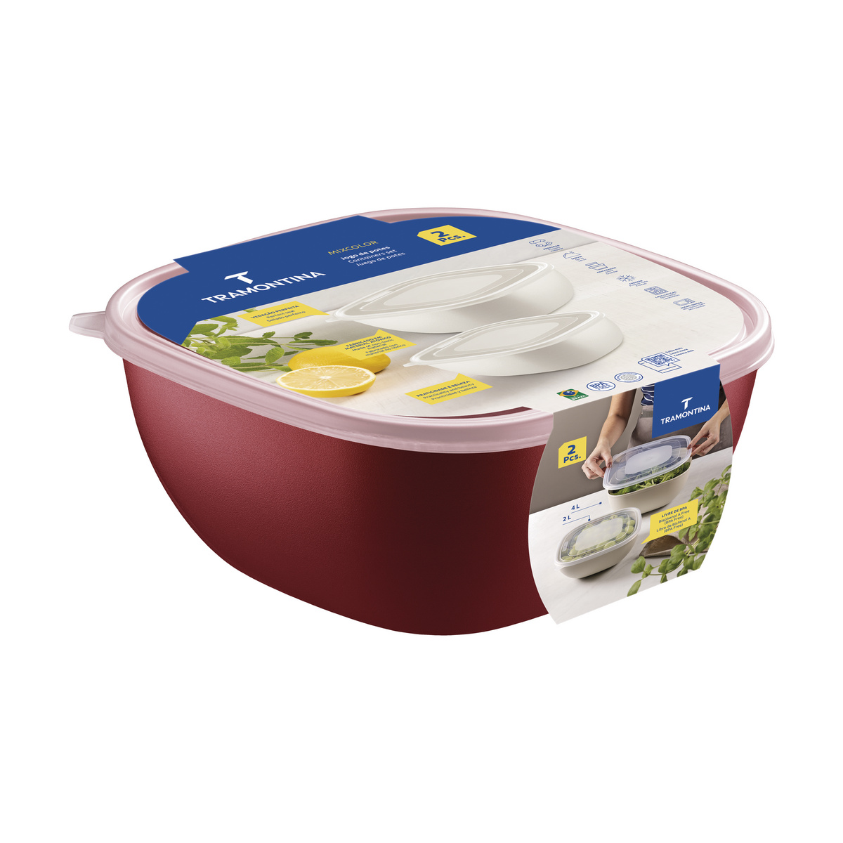 Jogo de Potes Tramontina MixColor em Polipropileno Vermelho com Tampa Transparente 2 Pe&ccedil;as Cor Vermelho - SKU 25098705 - 3 image number 2