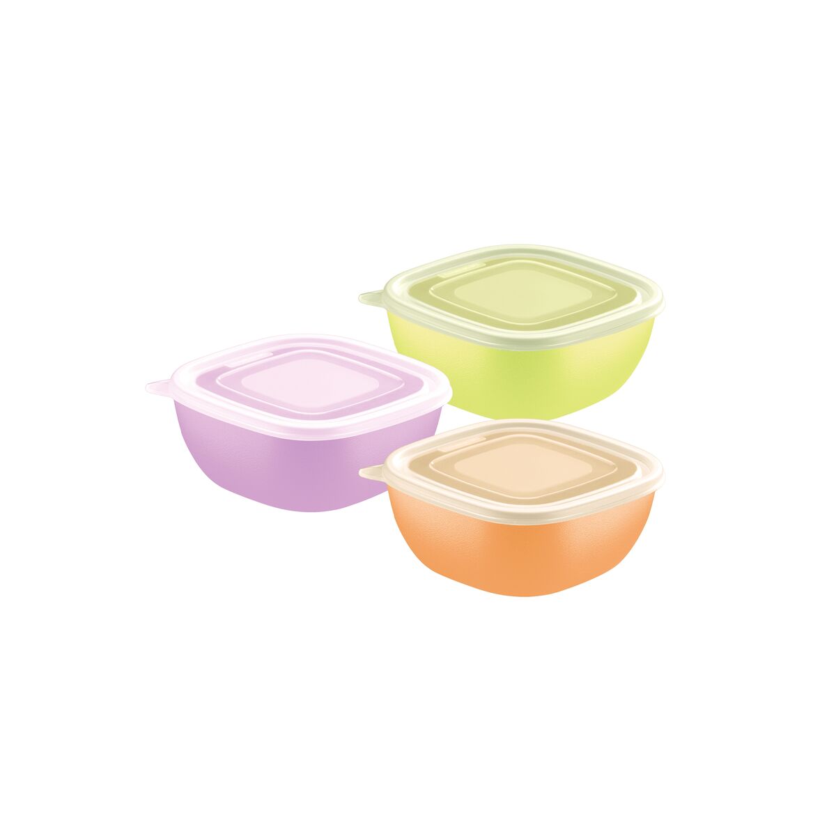 Tramontina Mixcolor 3-Piece Set of 600 ml Colored Polypropylene Containers with Transparent Lid