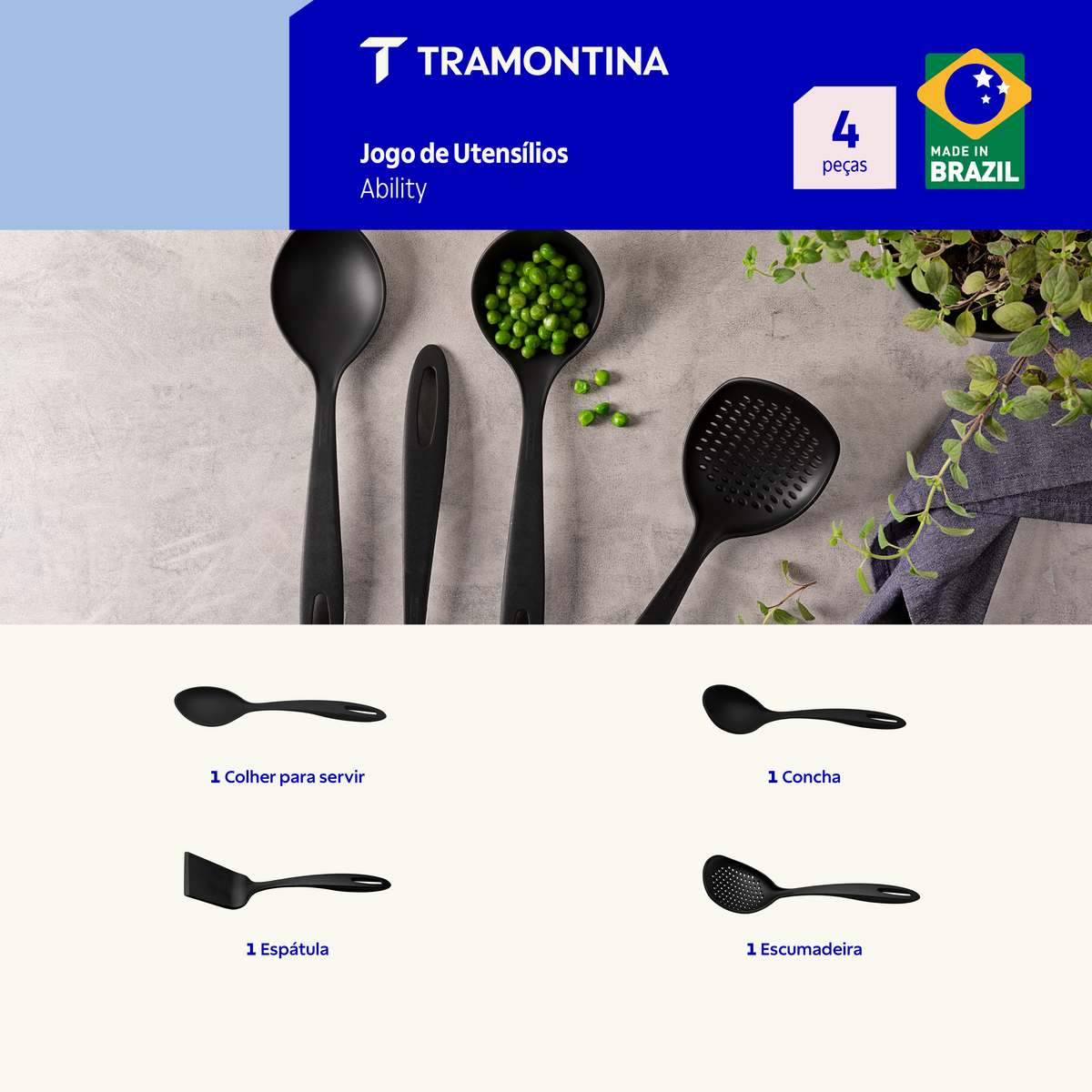 Jogo de Utens&iacute;lios Tramontina Ability em Nylon Preto 4 Pe&ccedil;as Cor Preto - SKU 25199001 - 3 image number 2