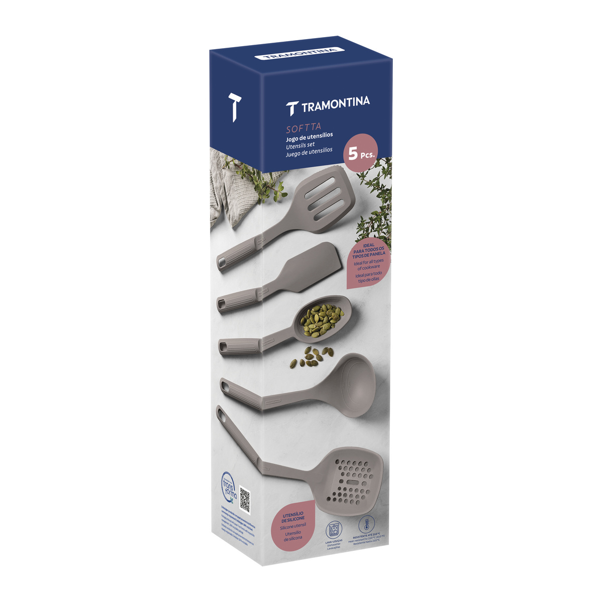 Jogo de Utens&iacute;lios Tramontina Softta em Silicone Cinza 05 Pe&ccedil;as Cor Cinza - SKU 25899600 - 9 image number 8