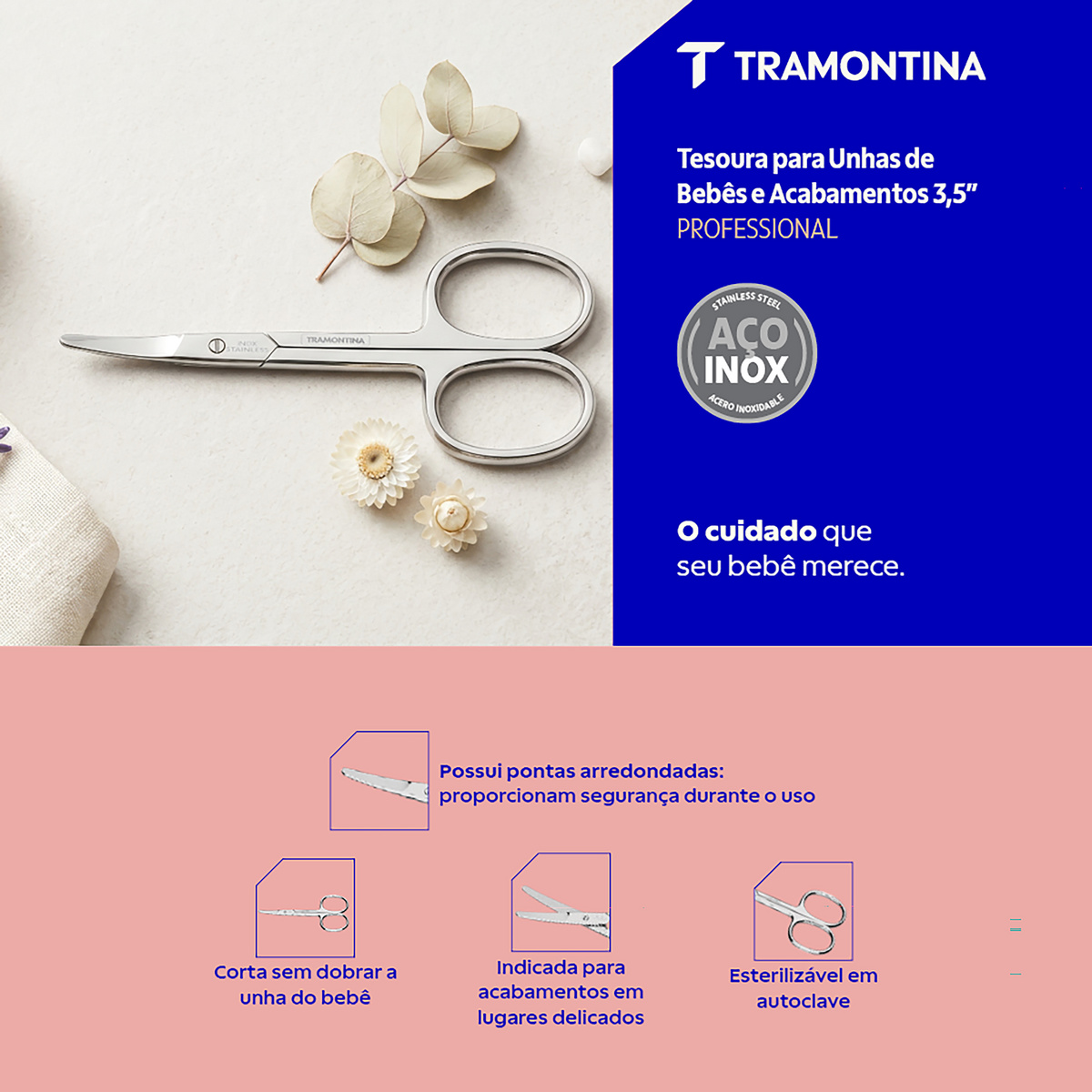 Tesoura de Unha para Beb&ecirc;s e Acabamentos Tramontina em A&ccedil;o Inox 3,5" - SKU 25969103 - 3 image number 2