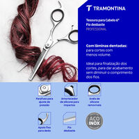 Tesoura Profissional para Cabelo Tramontina em A&ccedil;o Inox com Fio Desbaste e Apoio Fixo para Dedo 6" - SKU 25987006 - 2 image number 1
