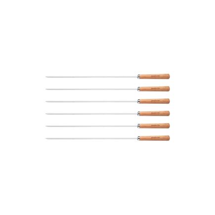 Conjunto de Espetinhos Tramontina em A&ccedil;o Inox com Cabo de Madeira 50 cm 6 Pe&ccedil;as - SKU 26499011