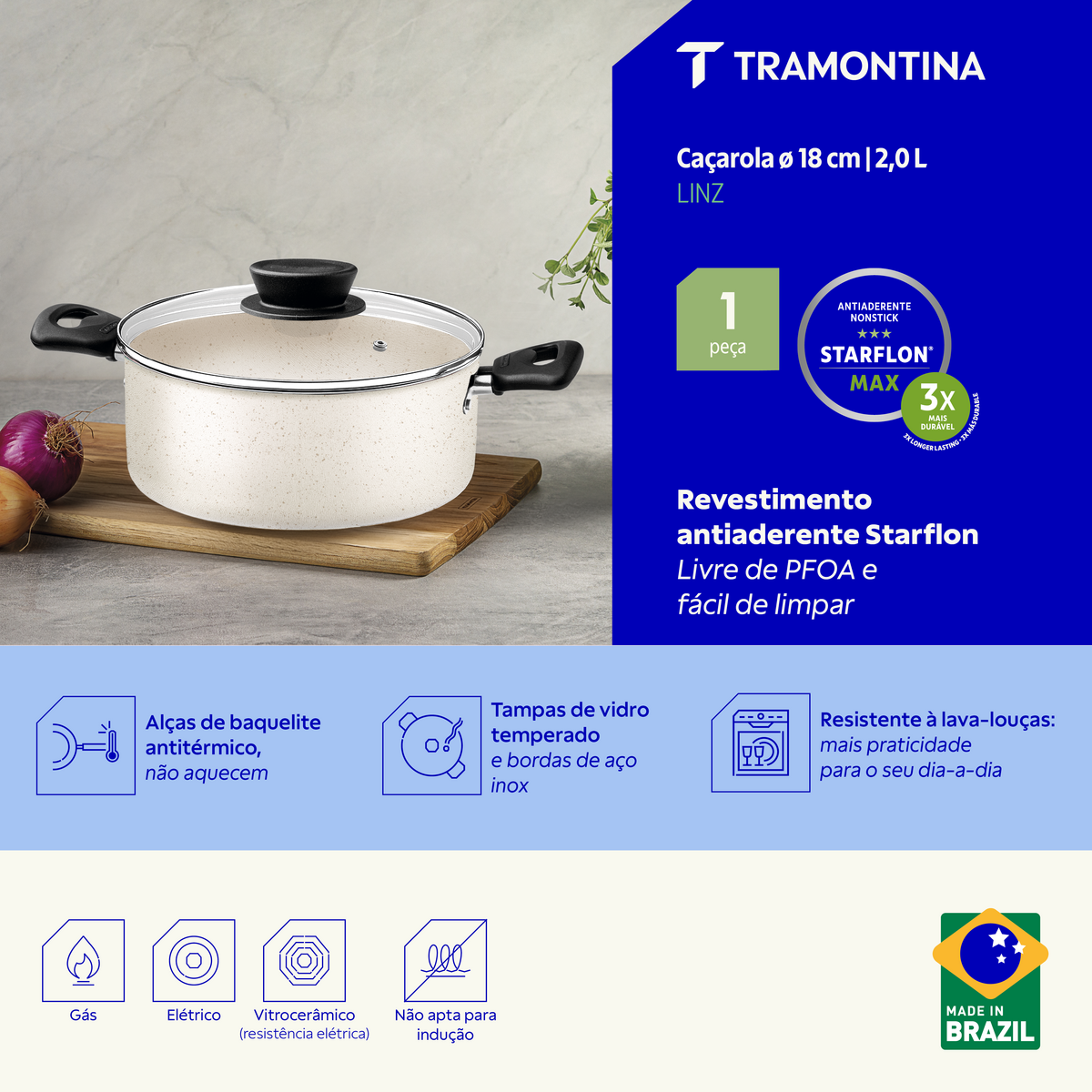 Ca&ccedil;arola Tramontina Linz em Alum&iacute;nio com Revestimento Interno e Externo em Antiaderente Starflon Max Bege 18 cm 2 L Cor Bege - SKU 27805357 - 2 image number 1
