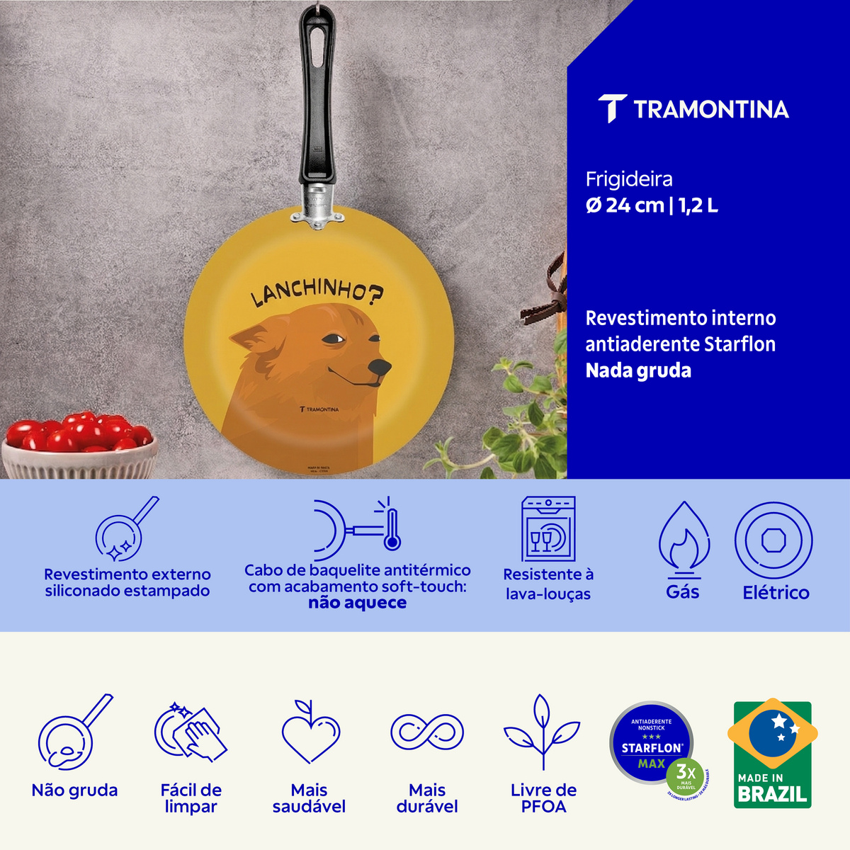 Frigideira Tramontina em Alum&iacute;nio com Revestimento Interno em Antiaderente Starflon Max e Externo Siliconado com Estampa Lanchinho 24 cm 1,2 L - SKU 27812103 - 2 image number 1