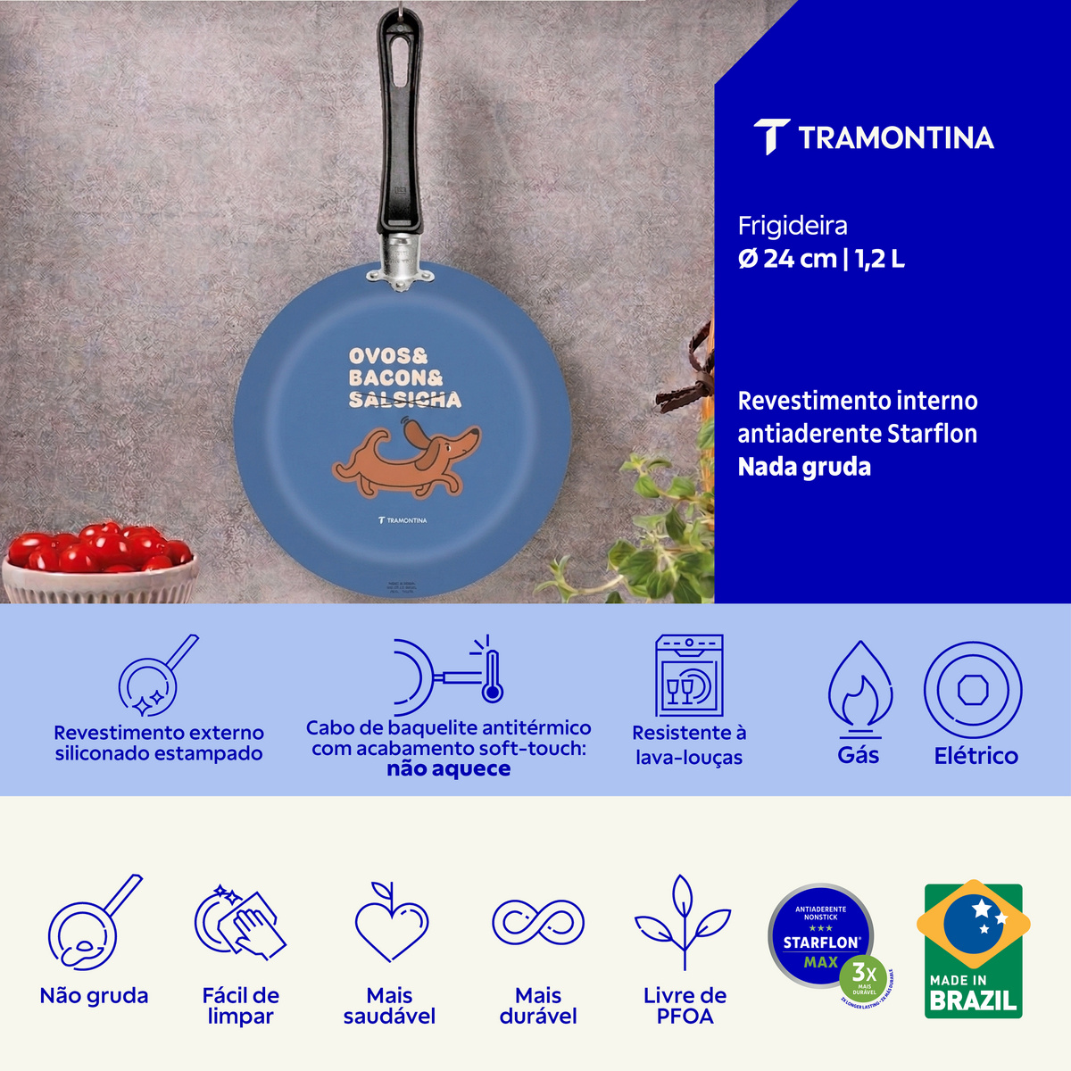 Frigideira Tramontina em Alum&iacute;nio com Revestimento Interno em Antiaderente Starflon Max e Externo Siliconado com Estampa de Pet Cachorro 24 cm 1,2 L - SKU 27812105 - 3 image number 2