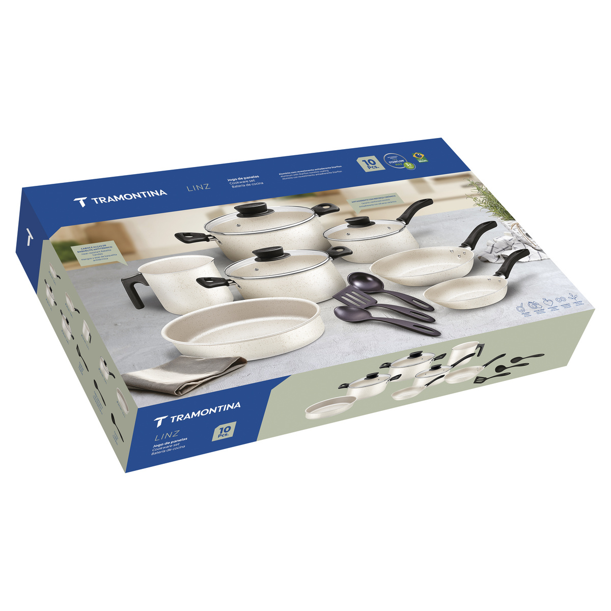 Jogo de Panelas Tramontina Linz em Alum&iacute;nio com Revestimento Interno e Externo em Antiaderente Starflon Max Bege 10 Pe&ccedil;as - SKU 27899586 - 13 image number 12
