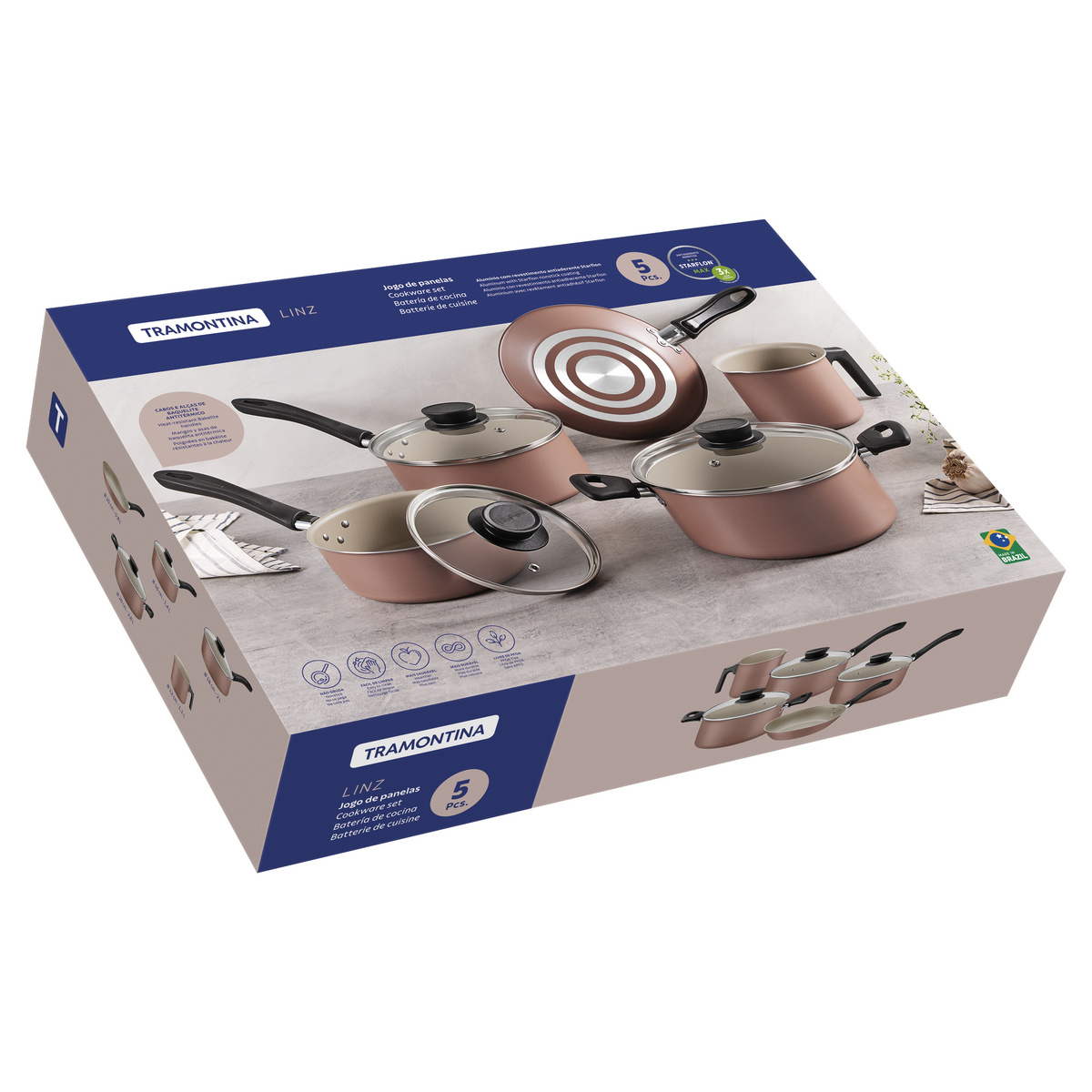 Jogo de Panelas Tramontina Linz em Alum&iacute;nio com Revestimento Interno e Externo em Antiaderente Starflon Max Marrom 5 Pe&ccedil;as Cor Dark gray - SKU 28299305 - 10 image number 9