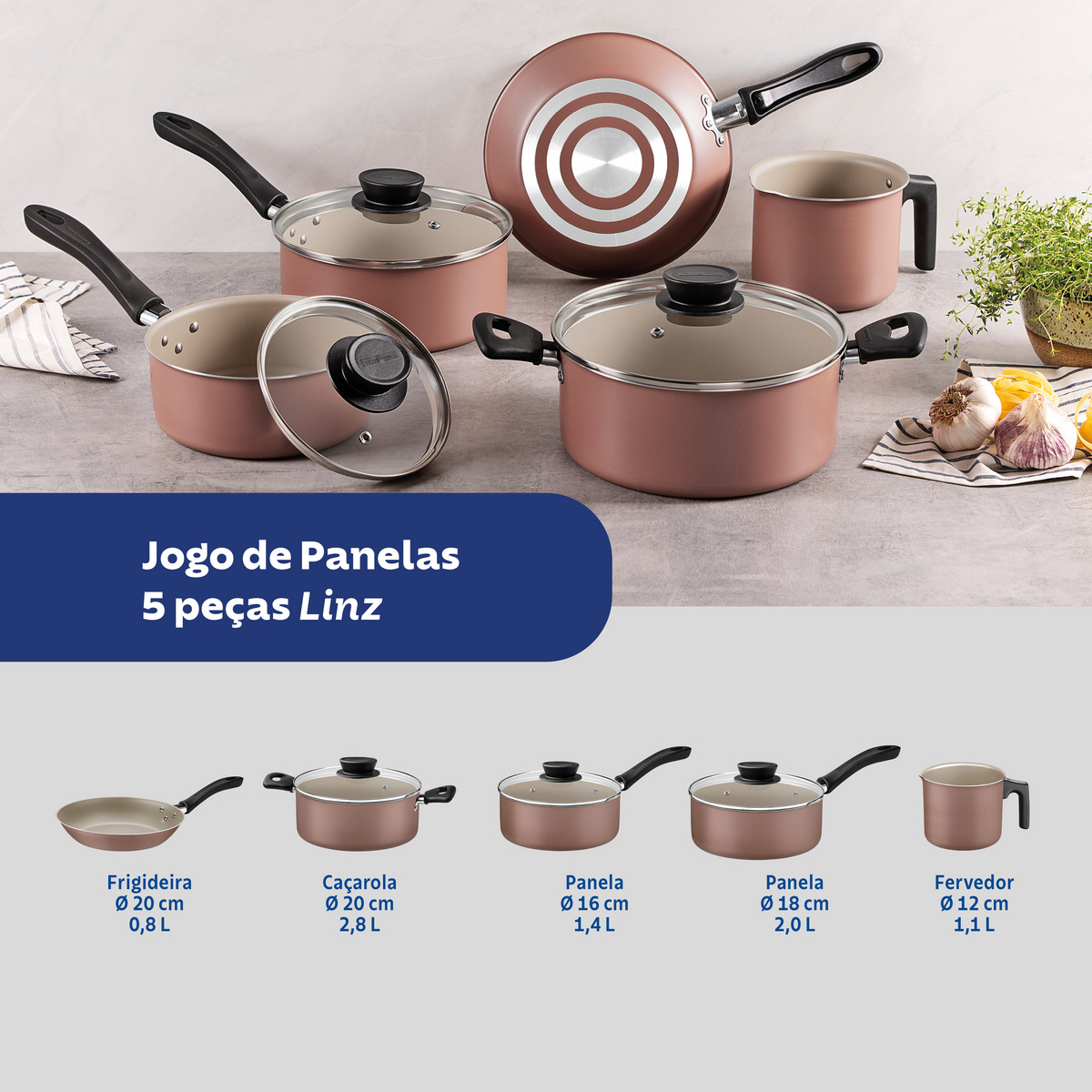 Jogo de Panelas Tramontina Linz em Alum&iacute;nio com Revestimento Interno e Externo em Antiaderente Starflon Max Marrom 5 Pe&ccedil;as Cor Dark gray - SKU 28299305 - 3 image number 2