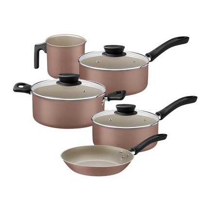 Jogo de Panelas Tramontina Linz em Alum&iacute;nio com Revestimento Interno e Externo em Antiaderente Starflon Max Marrom 5 Pe&ccedil;as Cor Dark gray - SKU 28299305 - 1