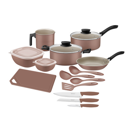 Kit Cozinha Tramontina em Alum&iacute;nio com Revestimento Interno e Externo em Antiaderente Starflon Max Mocaccino 14 Pe&ccedil;as - SKU 28299310