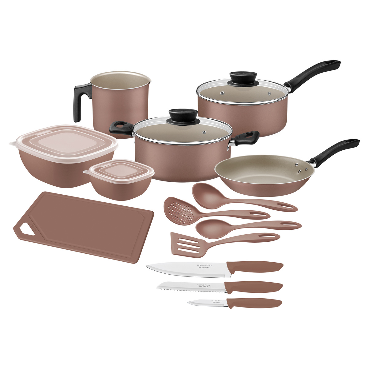 Kit Cozinha Tramontina em Alum&iacute;nio com Revestimento Interno e Externo em Antiaderente Starflon Max Mocaccino 14 Pe&ccedil;as - SKU 28299310 - 1 image number 0