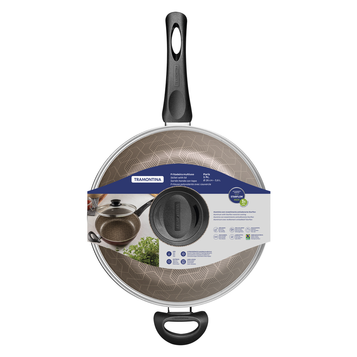 Fritadeira Multiuso Tramontina Paris em Alumínio com Revestimento Interno e Externo em Antiaderente Starflon Max Vermelho com Tampa de Vidro 26 cm 3,6 L Cor Vermelho - SKU 28518726 - 5 image number 4