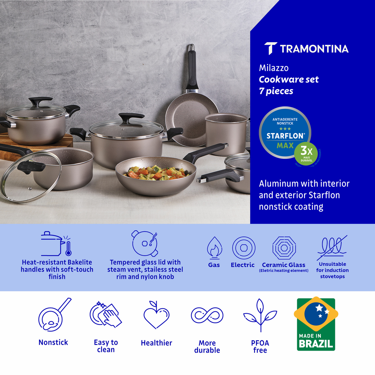 Tramontina Milazzo 7-Piece Almond Aluminum Cookware Set with