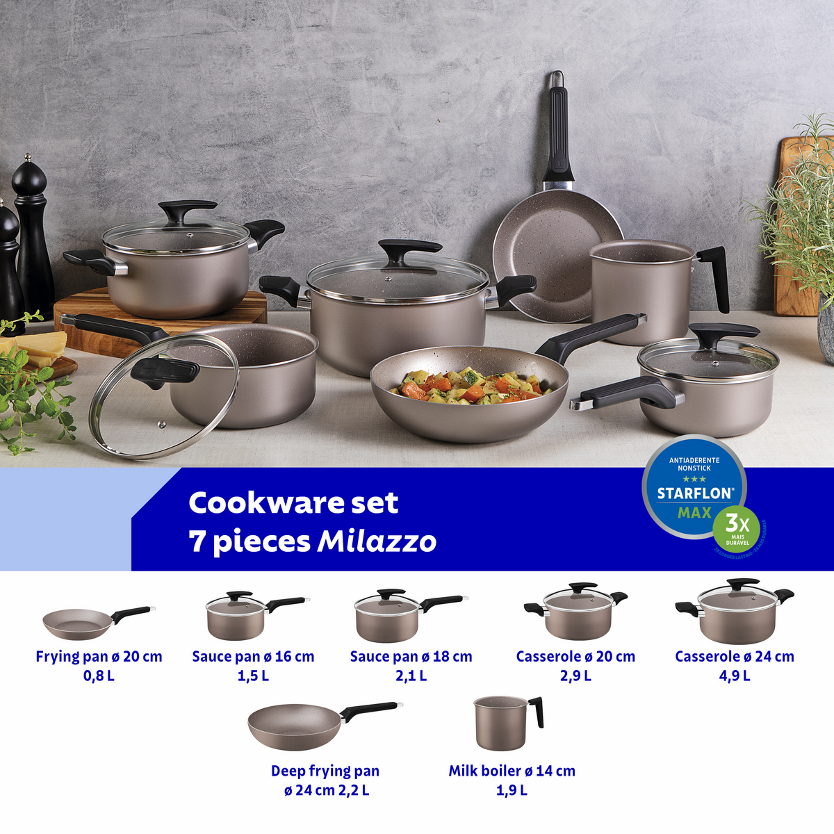 Tramontina Milazzo 7-Piece Almond Aluminum Cookware Set with