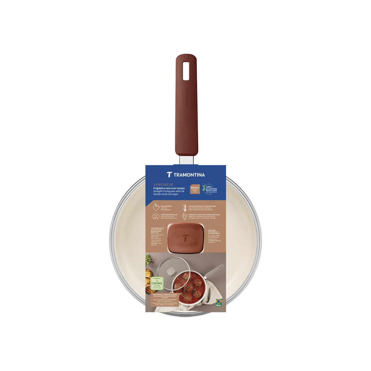 Frigideira Reta Tramontina Veronese em Alum&iacute;nio Reciclado com Revestimento Interno Cer&acirc;mico e Externo Siliconado Argila com Tampa 22 cm 1,7 L - SKU 28622422 - 5 image number 4