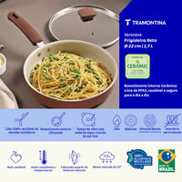 Frigideira Reta Tramontina Veronese em Alum&iacute;nio Reciclado com Revestimento Interno Cer&acirc;mico e Externo Siliconado Argila com Tampa 22 cm 1,7 L - SKU 28622422 - 3 image number 2