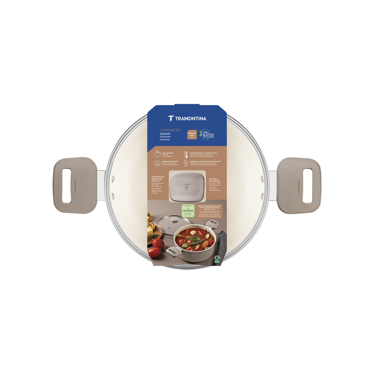Ca&ccedil;arola Tramontina Veronese em Alum&iacute;nio Reciclado com Revestimento Interno Cer&acirc;mico e Externo Siliconado Bege Mineral 24 cm 4,8 L Cor Bege - SKU 28623324 - 5 image number 4