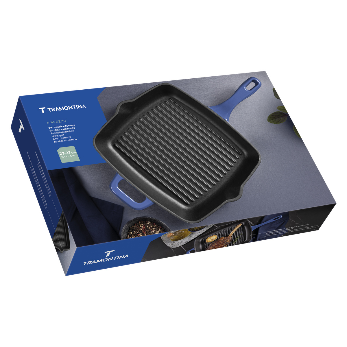 Bistequeira Tramontina Ampezzo em Ferro Fundido com Revestimento Interno e Externo Esmaltado Azul 27 cm 2,4 L Cor Azul - SKU 28750127 - 7 image number 6